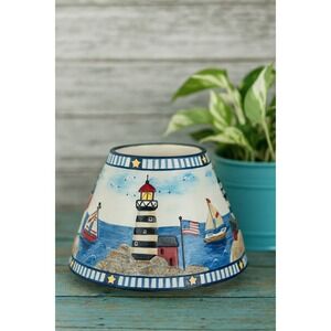 Nautical Lighthouse Ceramic Candle Shade 7"x5" Coastal Decor
